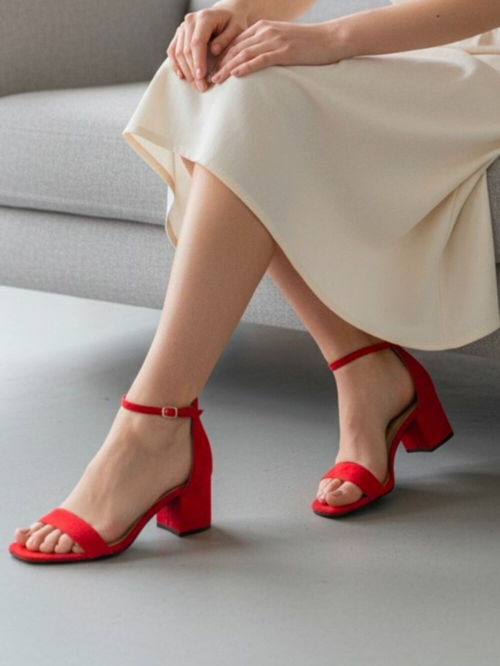 Red Block Heel Sandals With Ankle Strap  Womens Shoes Open Toe Design Elegant &